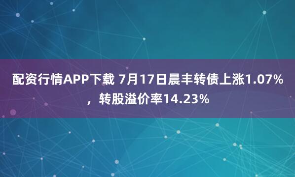 配资行情APP下载 7月17日晨丰转债上涨1.07%，转股溢价率14.23%